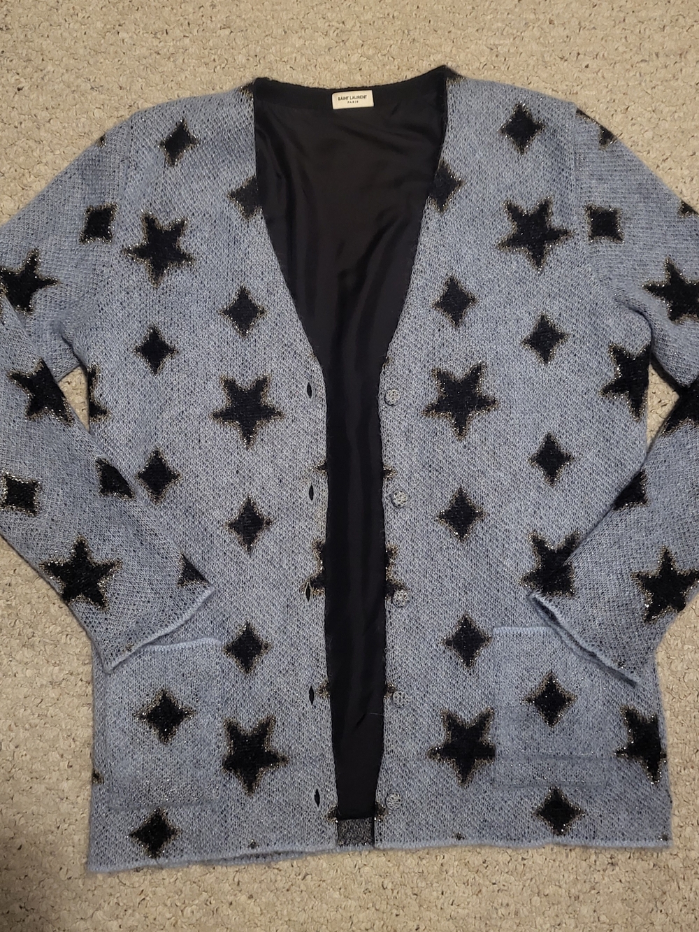 Saint Laurent Blue Star Knit Cardigan 2013 L Hedi - Picture 2 of 12